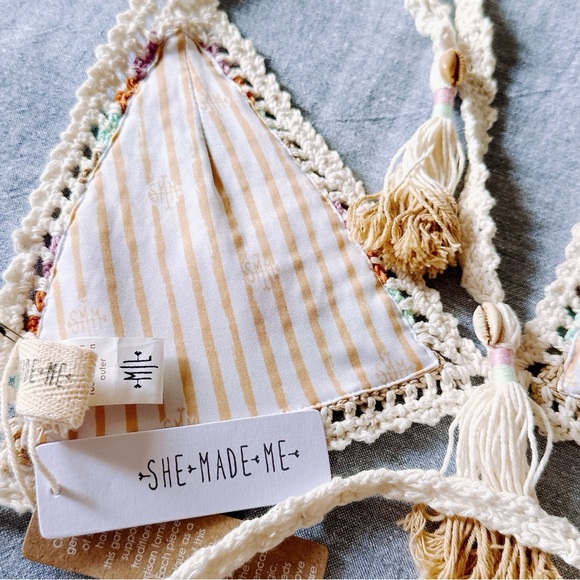 NWT♥️ SHE MADE ME FREE PEOPLE CROCHET HALTER STRIPED TRIANGLE BIKINI TOP sz M/L - Picture 8 of 8